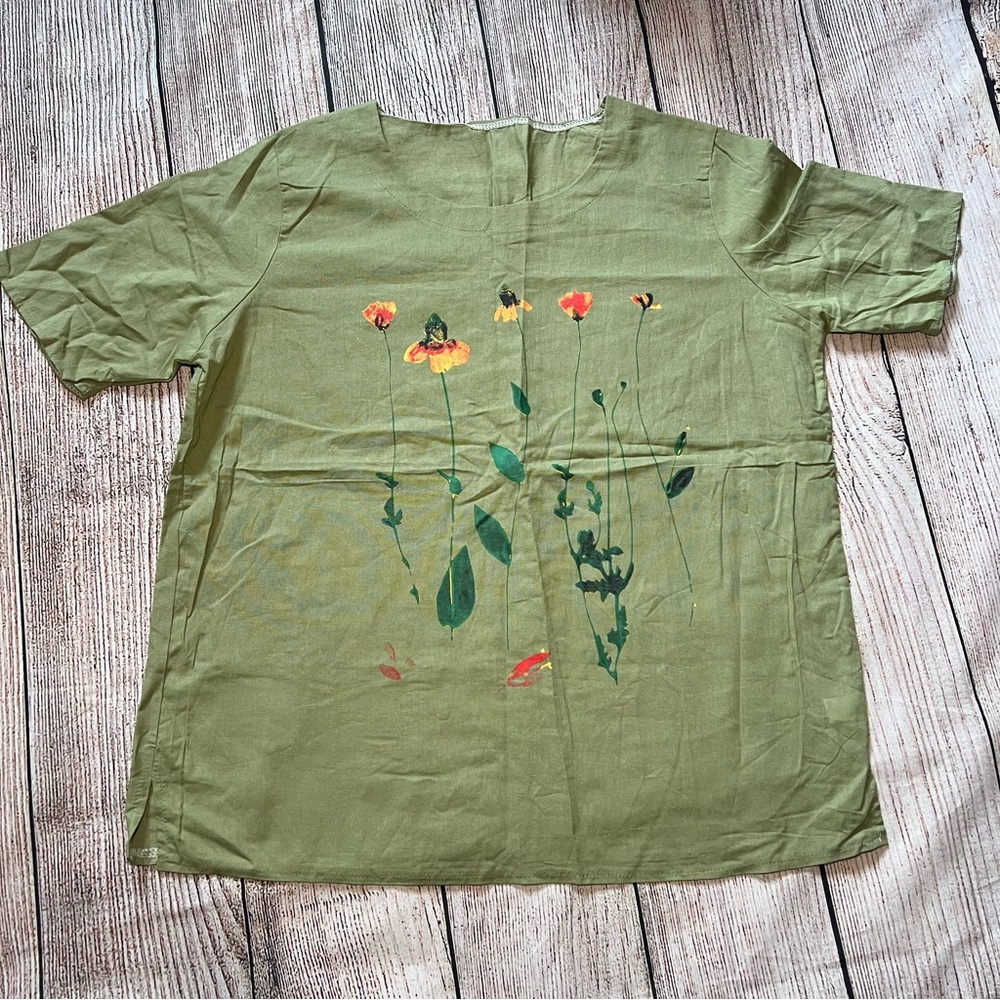Cottagecore Sage Green Floral Blouse Top Women’s Size 3XL Artsy Lightweight Boho